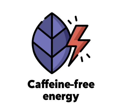 Purple leaf with a red lightning bolt symbolizing caffeine free energy.