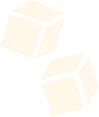 Two beige sugar cubes with black outlines, slightly rotated and overlapping, symbolizing that PYM has not added sugar in its supplements.