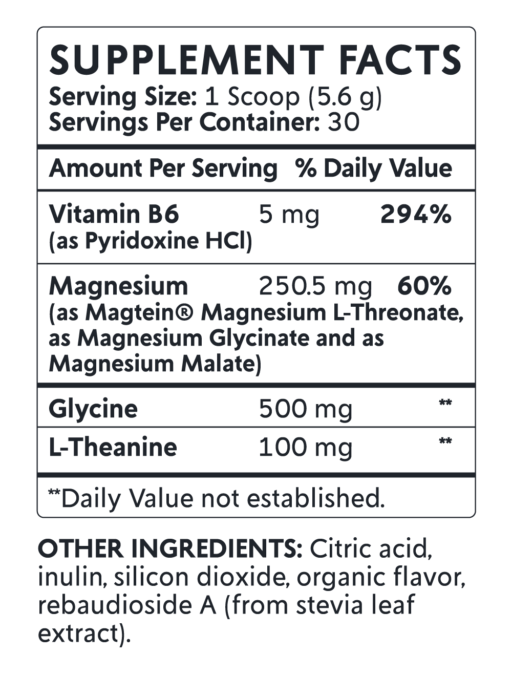 Mood Magnesium supplement facts panel